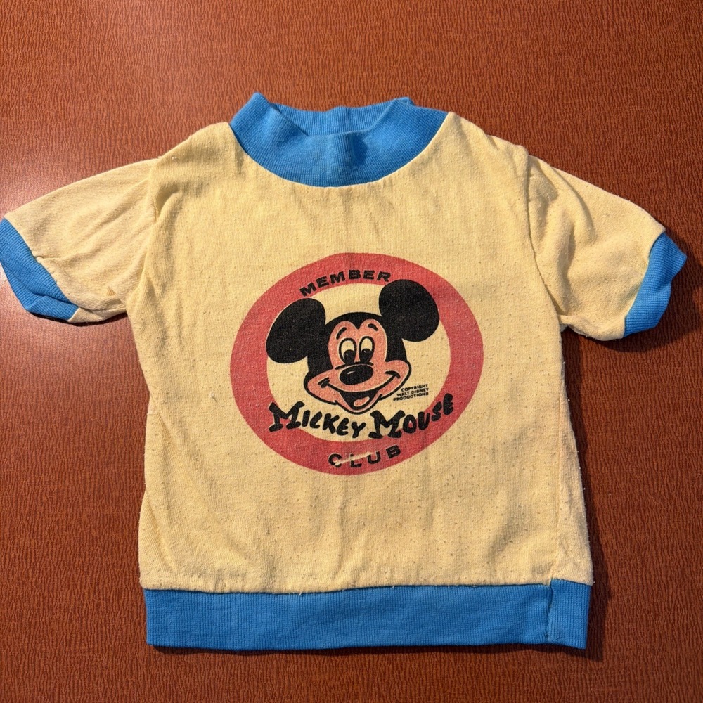 Vtg Yellow Ringer Tee Mickey Mouse Club Member Toddler